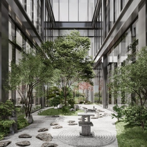 现代办公楼中庭景观3D模型下载